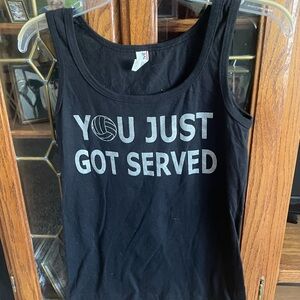 Anvil sleeveless ladies size small black with silver, cotton tennis tank top